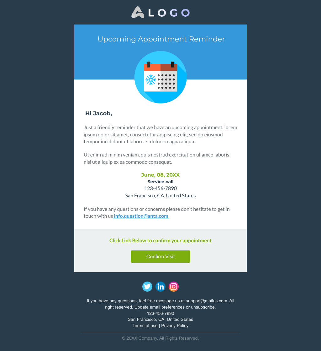 Laravel Mail Template - Appointment Reminder