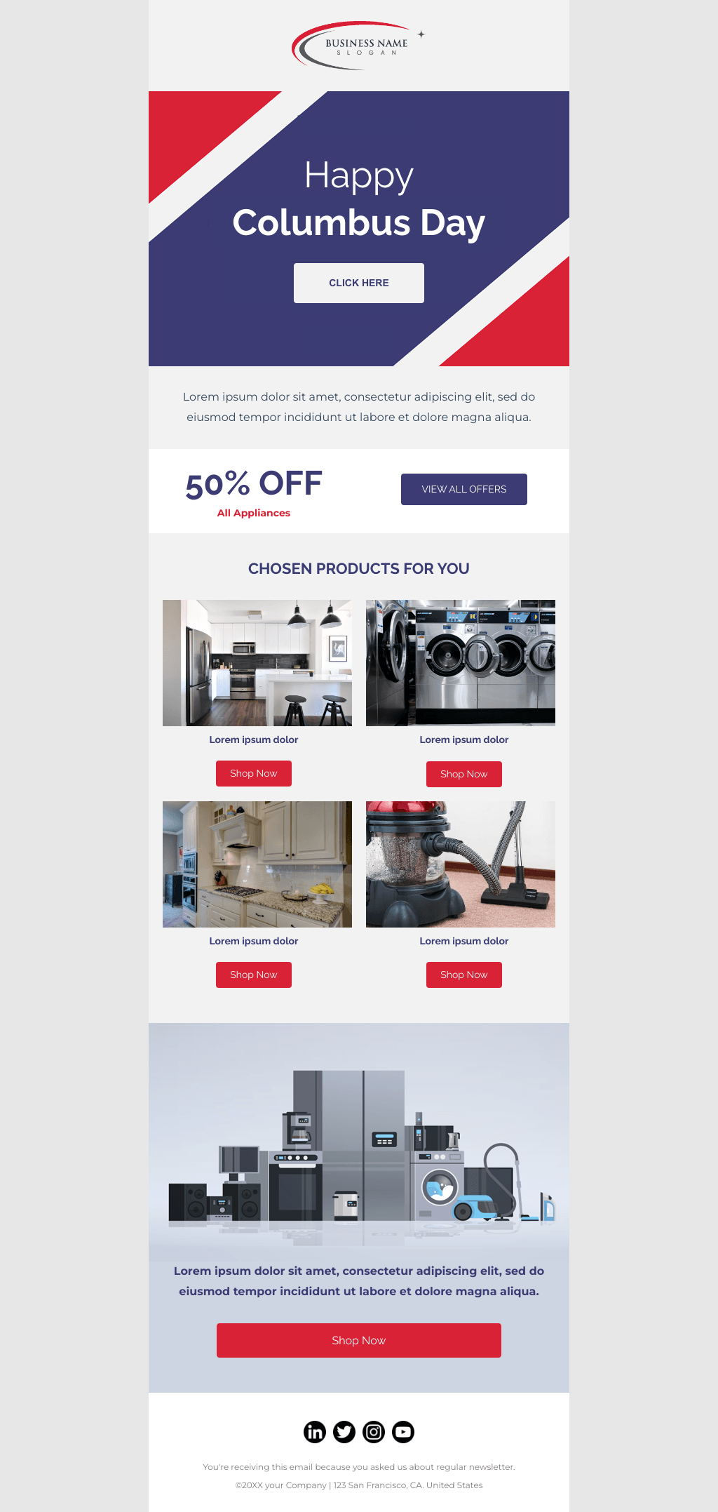 Laravel Mail Template - Columbus Day Sale For Appliances
