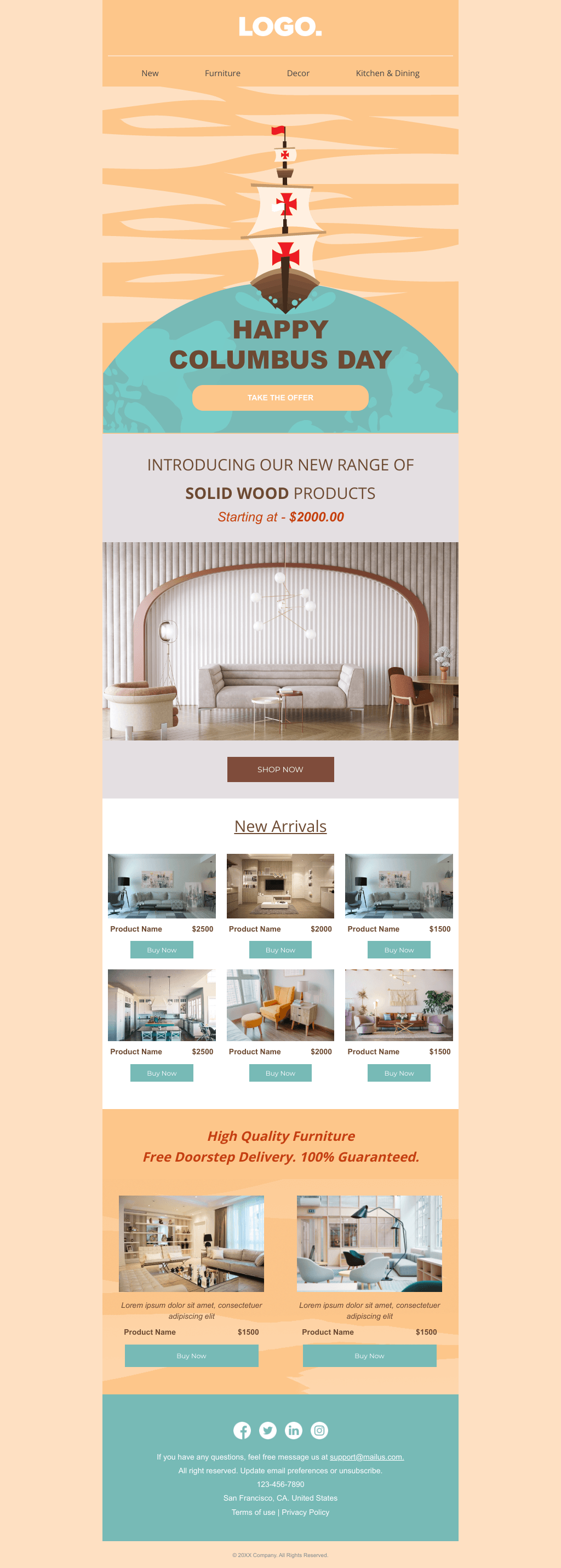 Laravel Mail Template -  Columbus Day Sale For Furniture