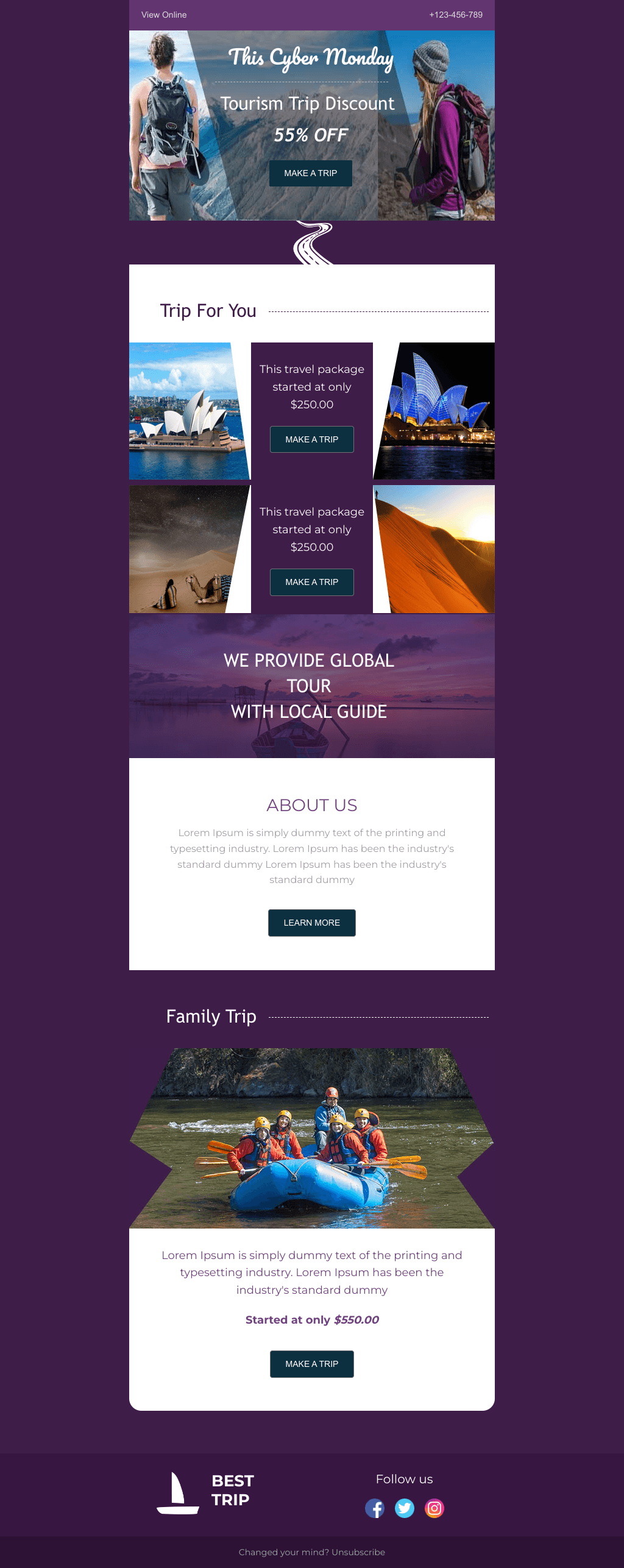 Laravel Mail Template - Cyber Monday Tourism Trip Discount