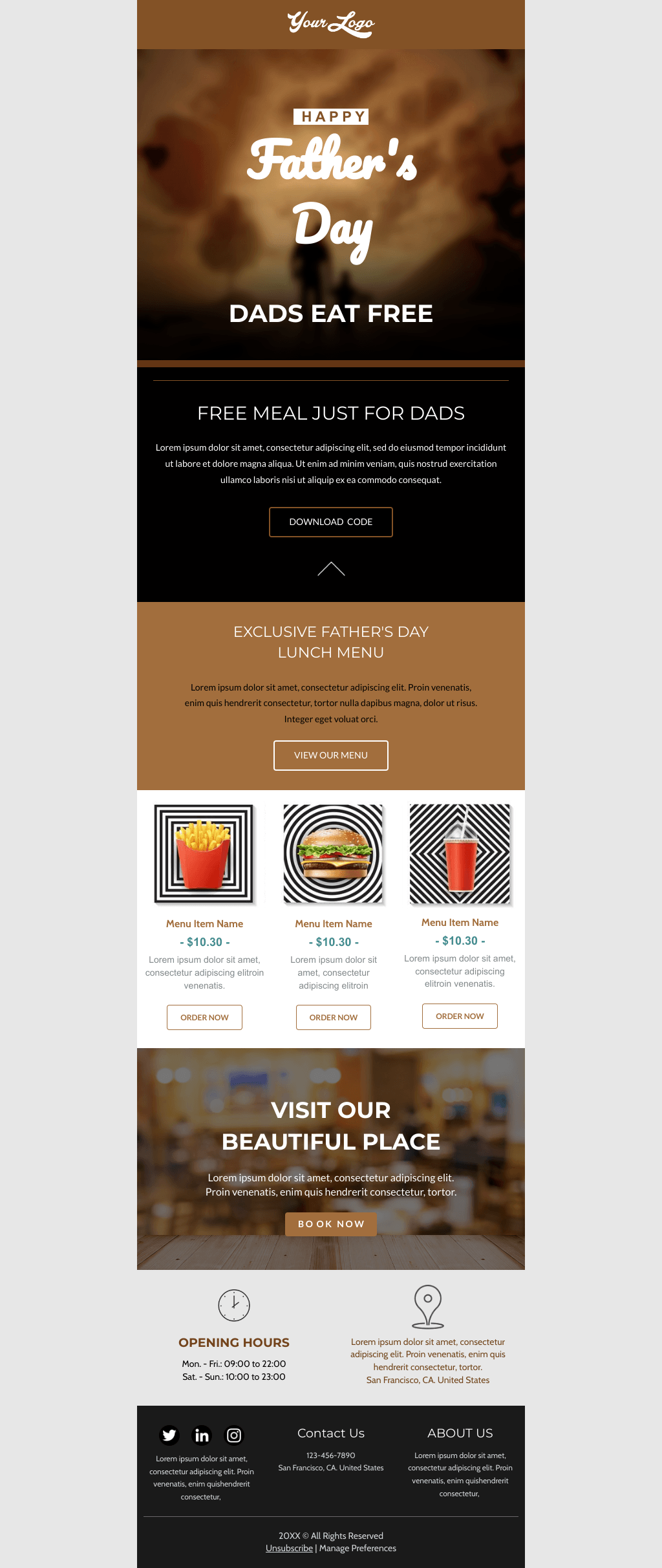 Laravel Mail Template - Father's Day Free Meals