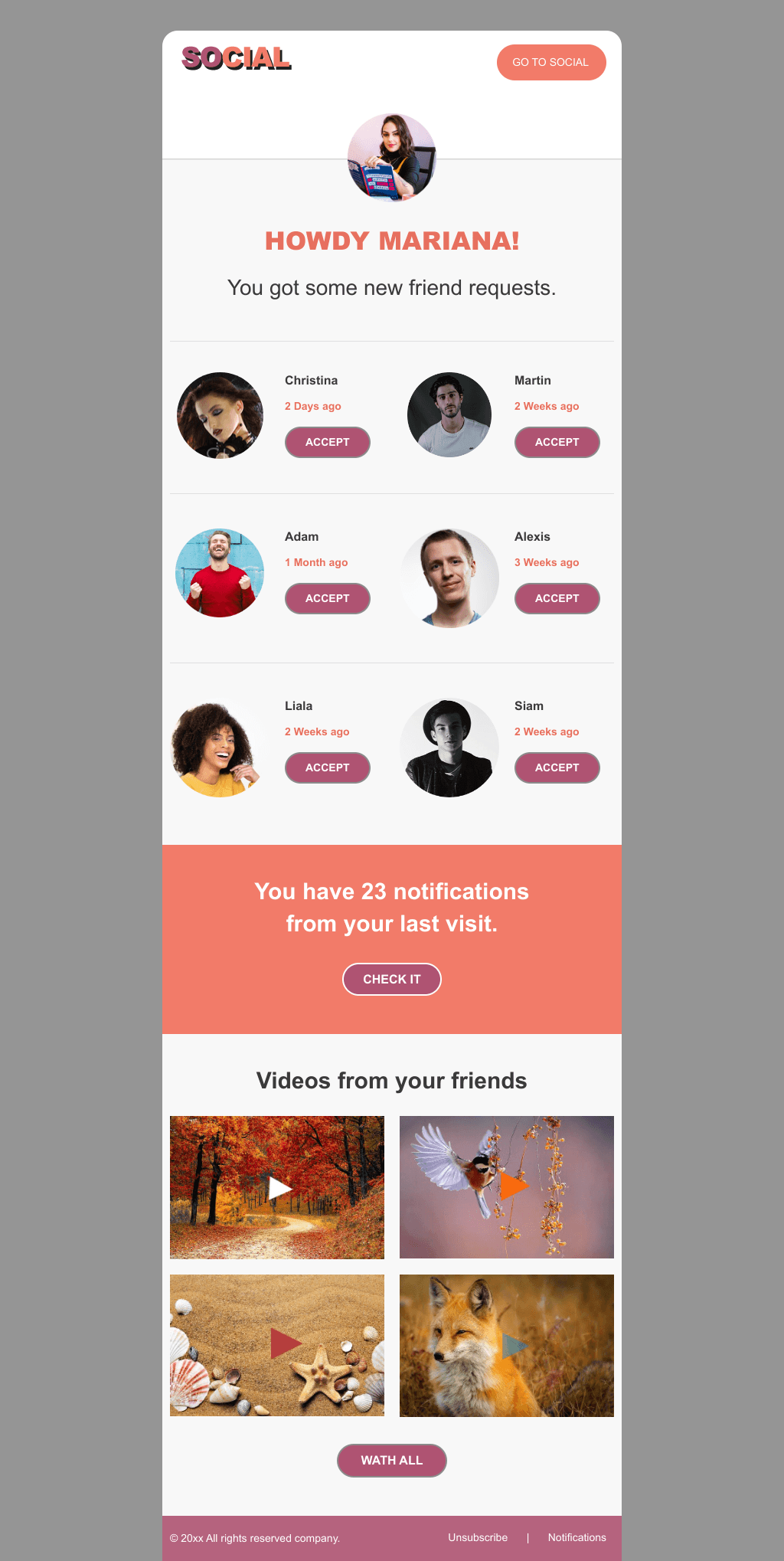 Laravel Mail Template - Friend Requests Notification