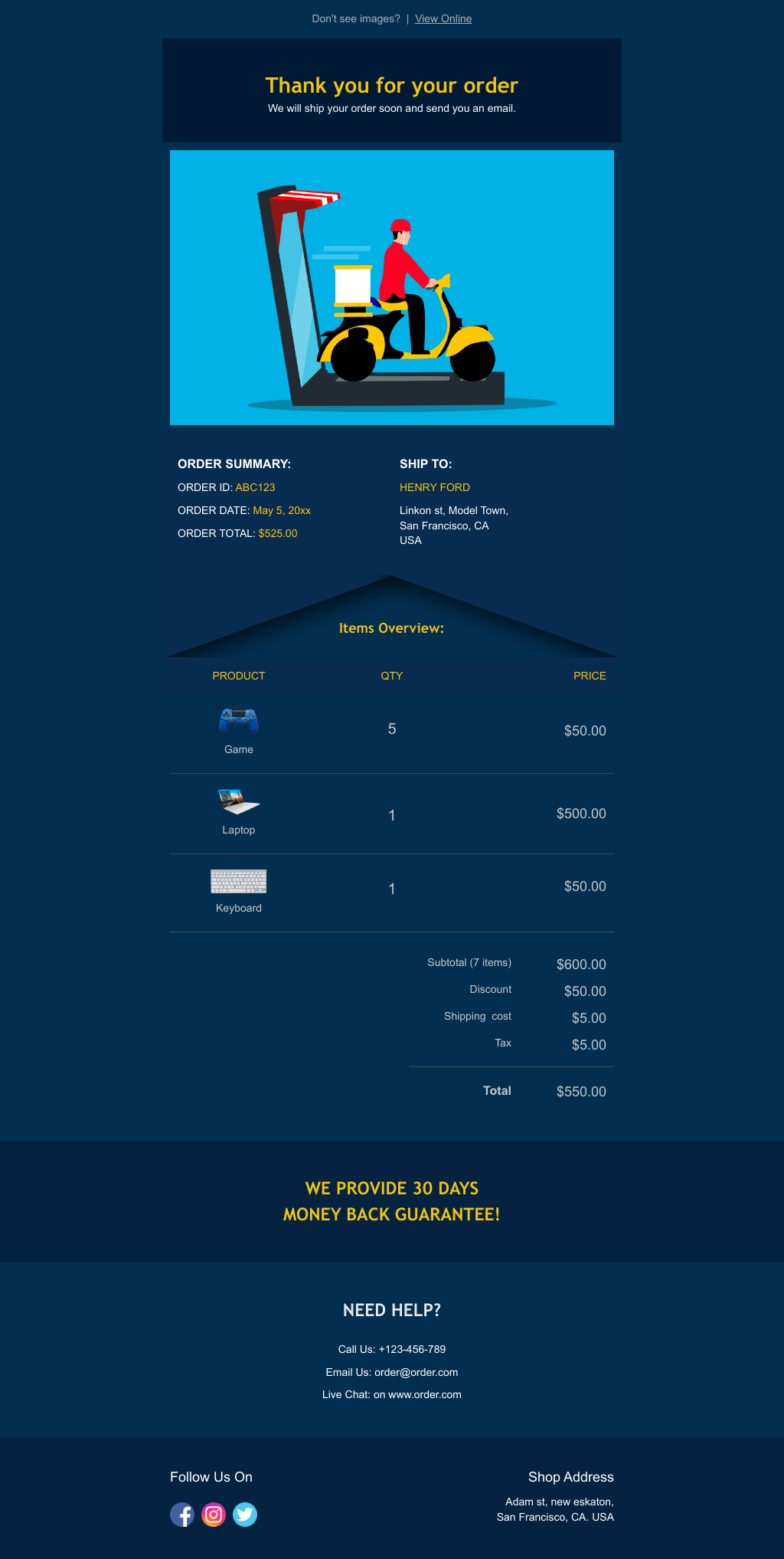 Laravel Mail Template - Gadgets Order Confirmation