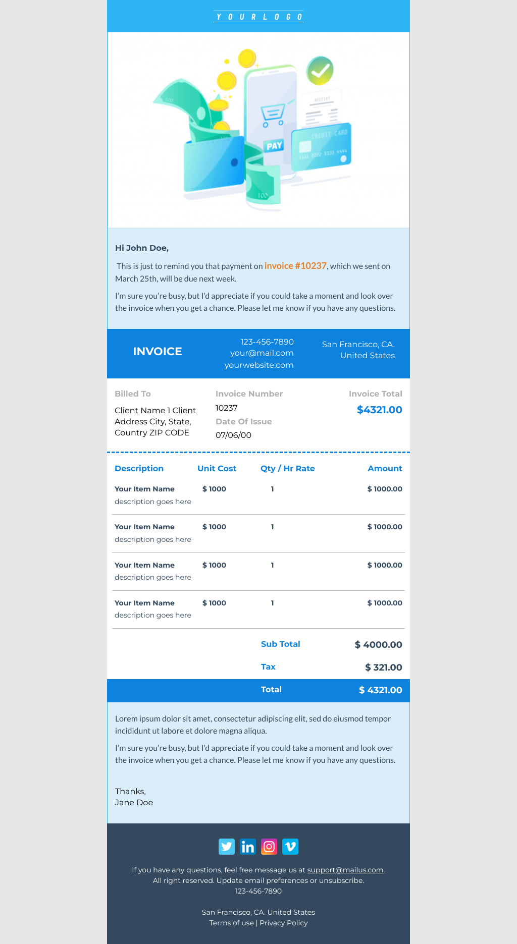 Laravel Mail Template - Invoice Payment Reminder 
