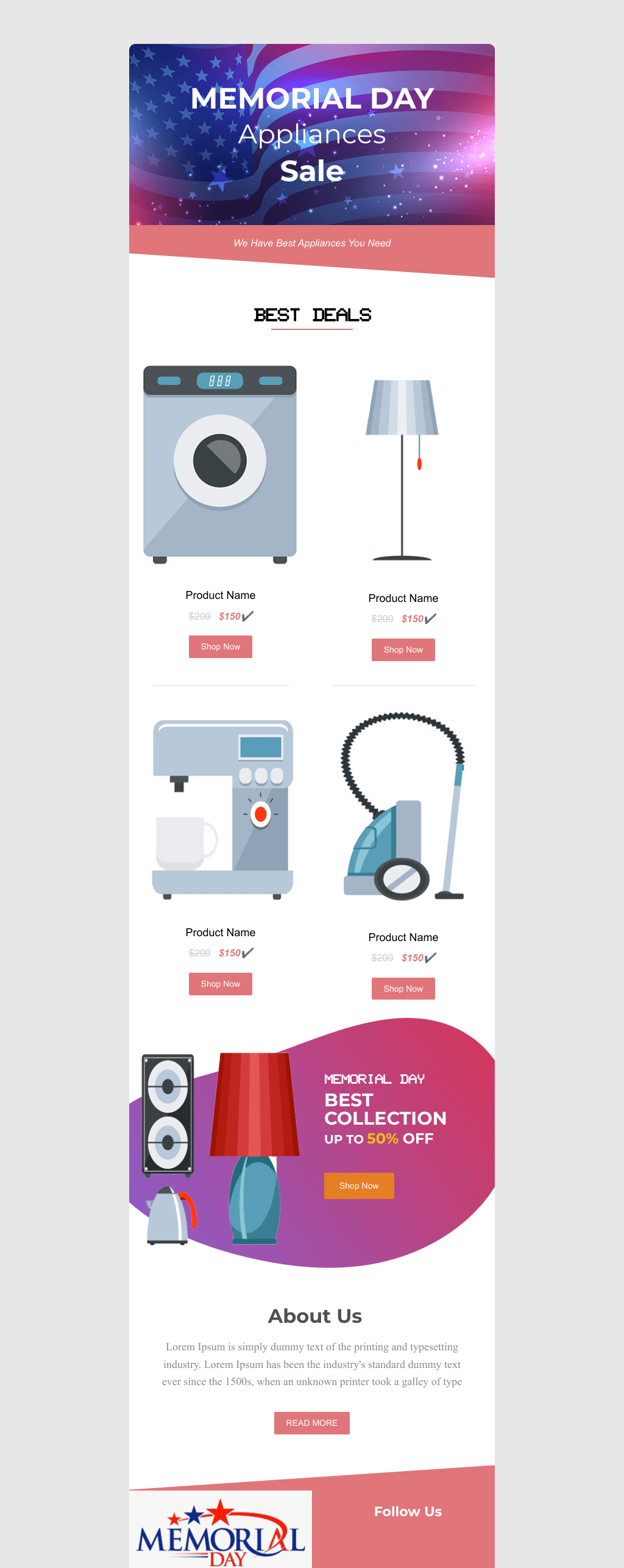 Laravel Mail Template - Memorial Day Appliances Sale