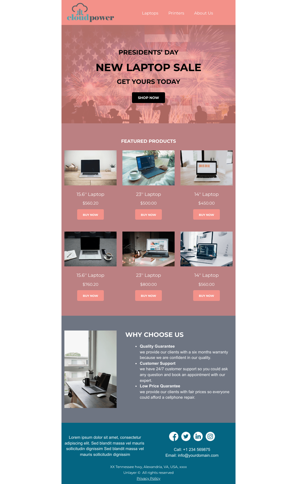 Laravel Mail Template - Presidents’ Day Laptops Sale 
