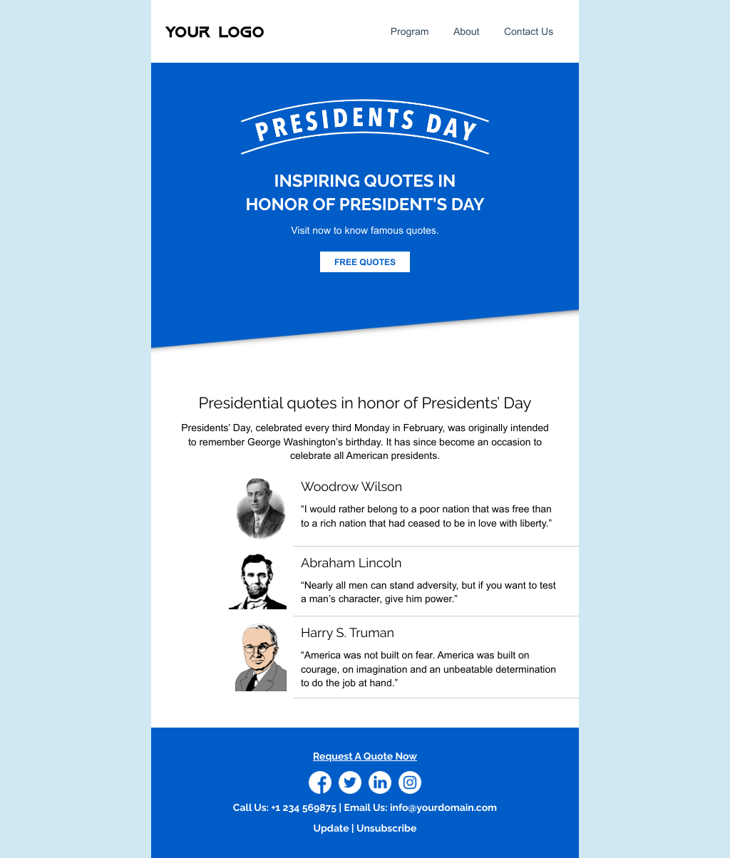 Laravel Mail Template - Presidents’ Day Quotes 