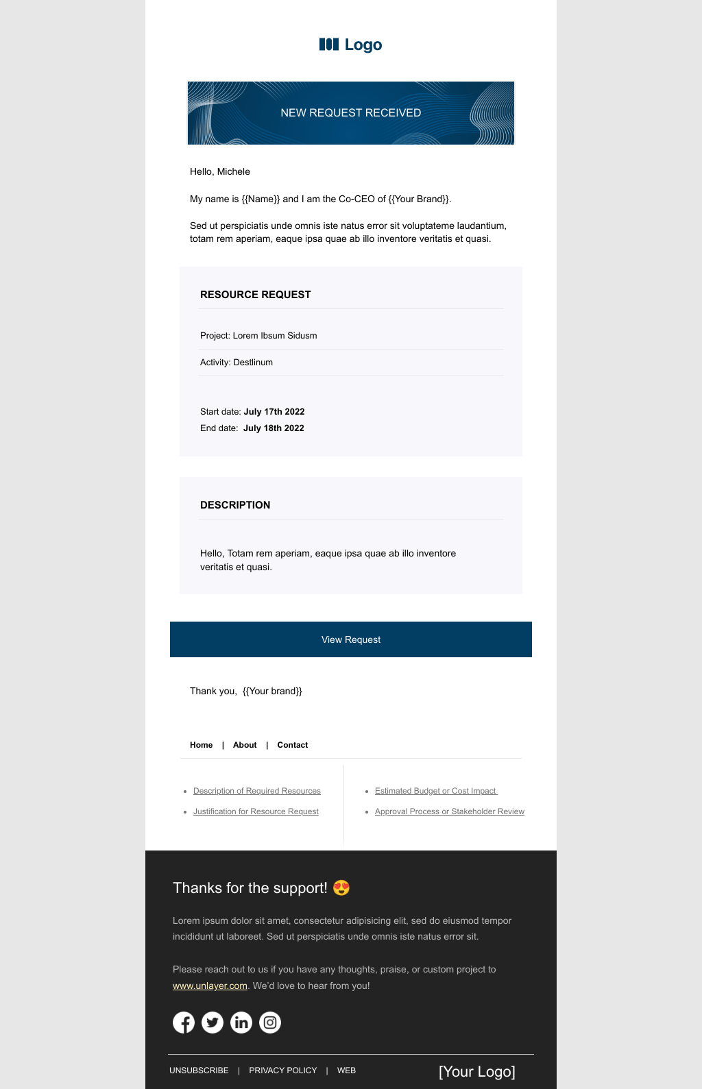Laravel Mail Template - Request for Project Resources