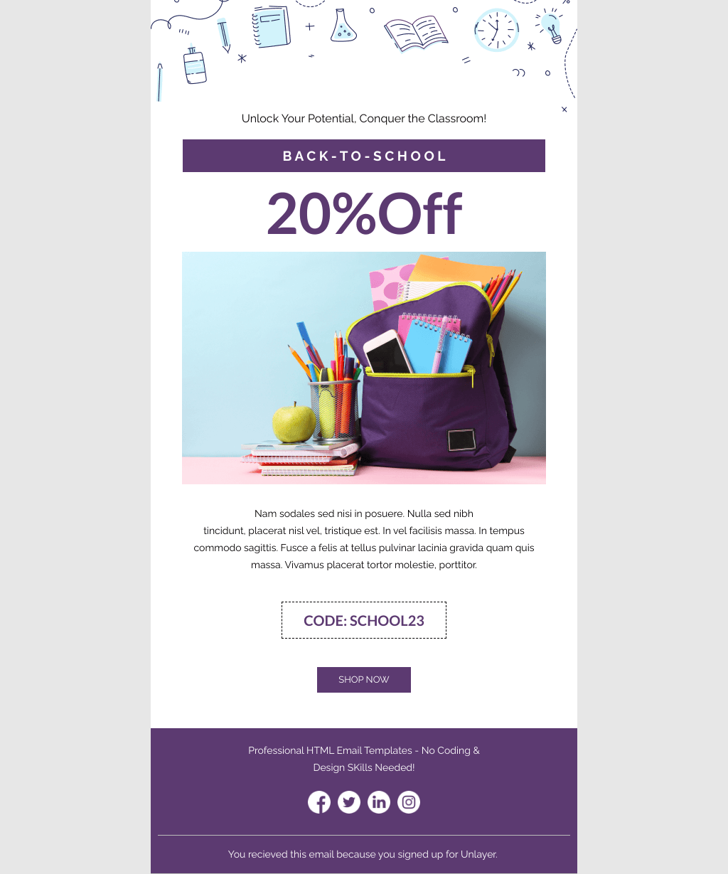 Laravel Mail Template - Shop for Back to School